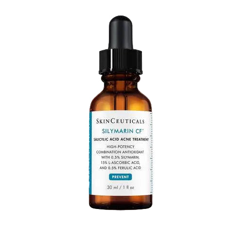 SkinCeuticals Silymarin CF skincare serum bottle with dropper on a white background